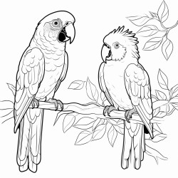 macaw parrot with sun conure friends