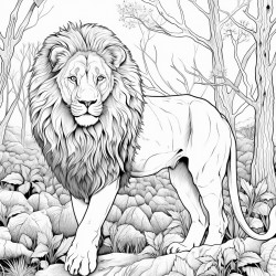 a lion in the forest