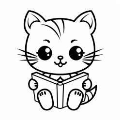 nonoline kitty cat reading a book bold lines
