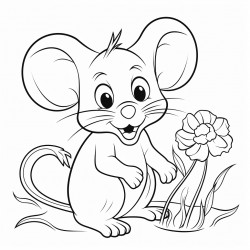 mouse in grass with a flower