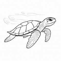 side view of sea turtle swimming on white background
