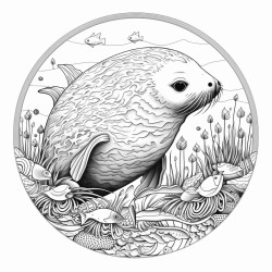 a harbour seal swimming with fish