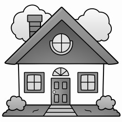 create a coloring page for kids that house student houses that are labeled by color  red blue green yellow and orange