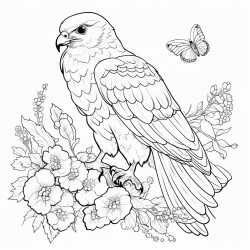 hawk with flowers and butterflys