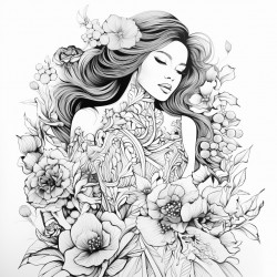 beautiful woman wearing dress made entirely out of flowers