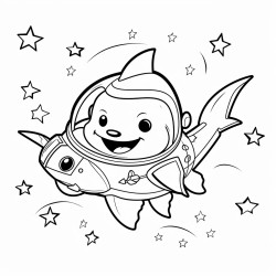 a sharks head on a black and white cats body flying in space