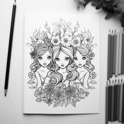 20 pages of unicorn and fairies coloring book