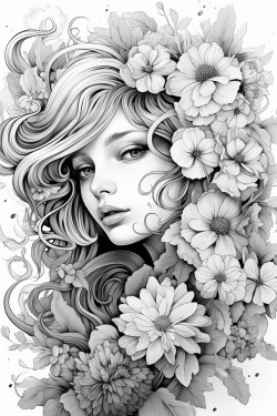 art style with magic and flower and full color