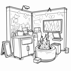 tradeshow booth with a dumpster fire inside