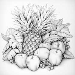 pineapple apples strawberry lying on the leaves