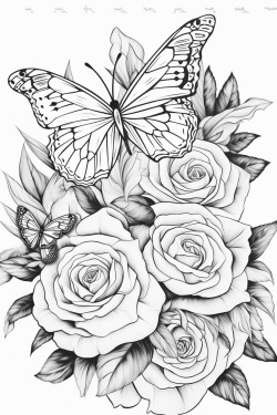 roses and buterflies