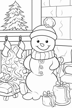 christmas snowman by the fireplace