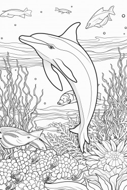 ocean scene underwater with lots of sea animals colorful fish coral reefs and a friendly dolphin