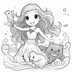 mermaid playng with a bear and a seal