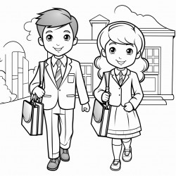 children go to junior school with briefcases