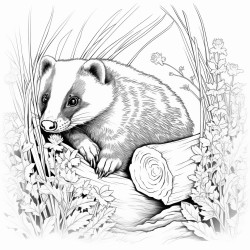 a badger poking its head out of its burrow