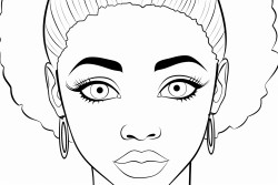 a simple black  white line art color by number oloring page illustration of an black girl smoling
