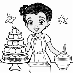 black girl cake decorator with pastries