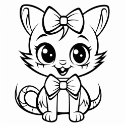 spooky cat with a mischievous grin wearing a cute bow