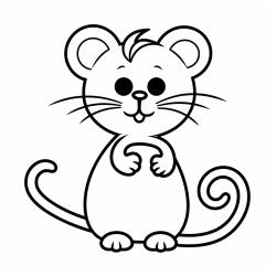 cat in shape of letter g who is playing with computer mouse like wool simple minimalist like coloring book
