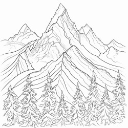 a mountain with intricate lines with pine forest