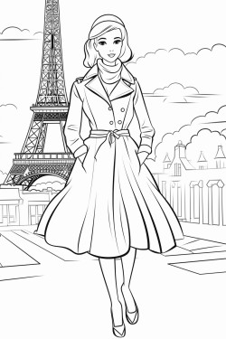 a stylish girl in paris coloring page