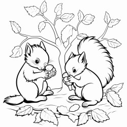squirrels eating tree buds in a forest