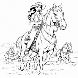 cowgirl and her dog taming wild heard of horses