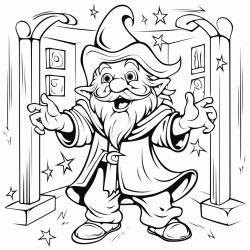 happy wizard in a magic room