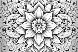 create a detailed mandala with floral patterns and geometric shapes incorporating flowing lines and symmetrical design