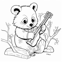 a red panda playing the instrument an erhu
