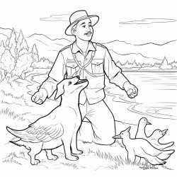 park ranger playing with dogs with a title safer in swan