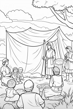 camp scene with god provides across the top