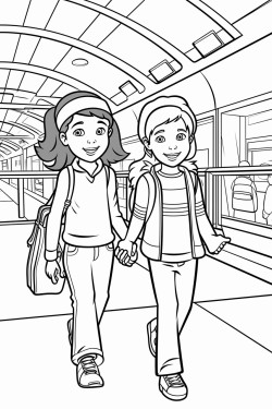 mixed race kids inside airport terminal