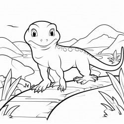 a newt walking in a pathway outline lineart coloring book 2d cartoon character
