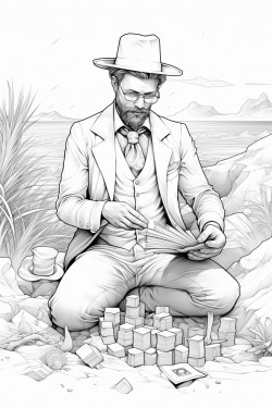 magician on beach with cards