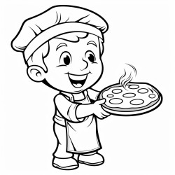 bambino pizzaiolo in piedi ad uno sgabello che stende una pizza