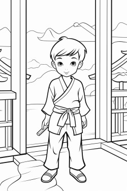 un enfant pratiquant le karat dans un dojo japonais