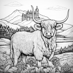 scotland include edinburgh castle a bagpiper a scotch whisky bottle a highland cow and the flag of scotland