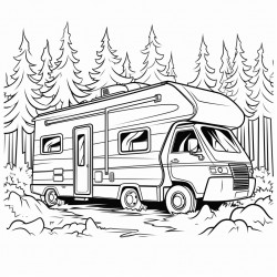 motorhome camping in woods
