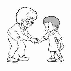 a 3 year old boy helping his grandma to walk by grabbing her hand