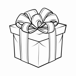 one large present with a big bow on top solid white background clean lines