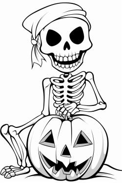 smiling skeleton and a halloween pumpkin