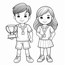 children holding trophies and wearing medals