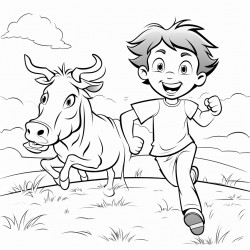 cow chasing scared boy