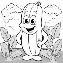 cartoon character of a banana with a face in a garden