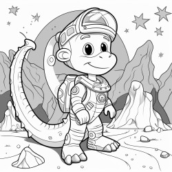 a brave astronaut exploring a mysterious planet with a giant dragon