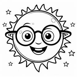 the sun smiling whit glasses in the space