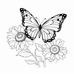 butterfly flying to sunflower