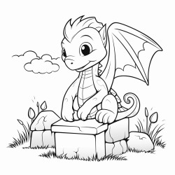 sweet dragon sitting next to a grave